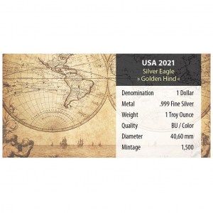Moneda American Eagle Golden Hind Colored de Plata 1 oz 2021 documentación reverso