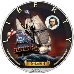 Moneda American Eagle Golden Hind Colored de Plata 1 oz 2021