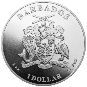 Moneda Caballito de Mar Caribeño Barbadense de Plata 1 oz 2021 reverso