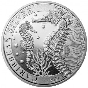 Moneda Caballito de Mar Caribeño Barbadense de Plata 1 oz 2021