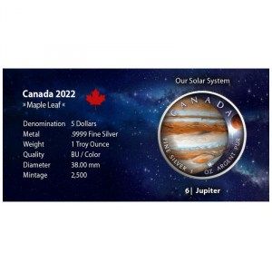 Moneda Maple Leaf - Júpiter de Plata 1 oz 2022 Color-BU documentación