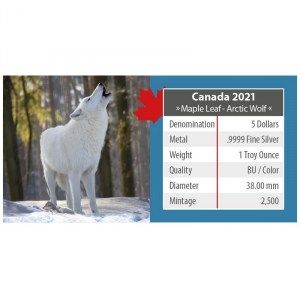 Moneda Maple Leaf Lobo Ártico de Plata 1 oz 2021 documentación