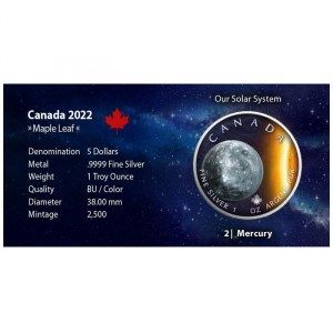 Moneda Maple Leaf - Mercurio de Plata 1 oz 2022 Color-BU documentación