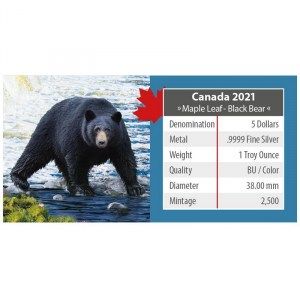 Moneda Maple Leaf Oso Negro de Plata 1 oz 2021 documentación