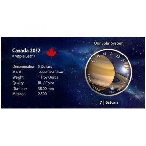 Moneda Maple Leaf - Saturno de Plata 1 oz 2022 Color-BU documentación