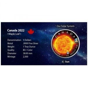 Moneda Maple Leaf - Sol de Plata 1 oz 2022 Color-BU documentación