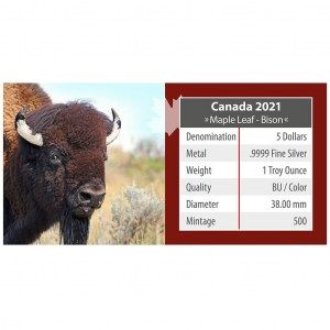Moneda Maple Leaf Wildlife Bisonte de Plata 1 oz 2021 documentación reverso