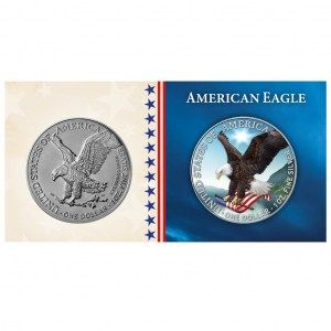 Moneda American Eagle de Plata 1 oz 2022 Color-BU documentación exterior