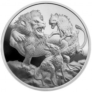 Moneda Depredadores del Ápice: León vs Hienas de Plata 1 oz 2022 BU