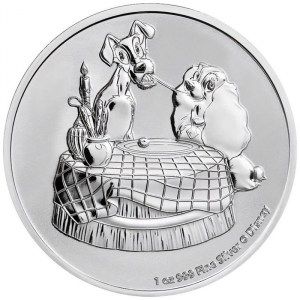 Moneda La Dama y el Vagabundo de Disney de Plata 1 oz 2022 BU