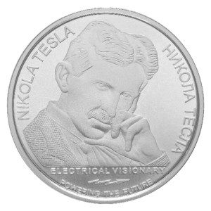 Moneda Nikola Tesla: Antigravedad de Plata 1 oz 2023 BU Anverso