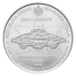 Moneda Nikola Tesla: Antigravedad de Plata 1 oz 2023 BU