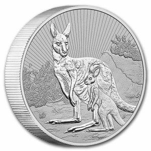 Moneda Madre Canguro y Bebé Joey de Plata 2 oz 2023 BU (Piedfort) lateral