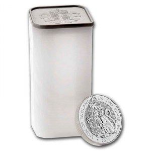 Moneda The Royal Tudor Beasts: El León de Inglaterra de Plata 2 oz 2022 BU tubo