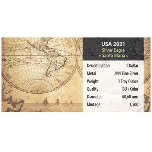 Moneda American Eagle Santa María Colored de Plata 1 oz 2021 documentación reverse