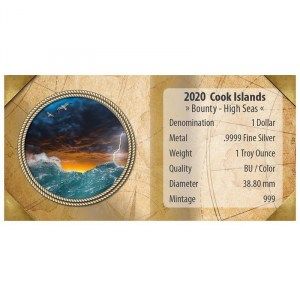 Moneda Bounty Alta Mar de Islas Cook de Plata 1 oz 2020 detalle