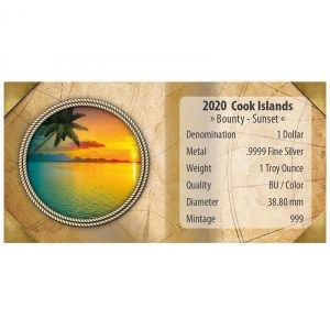 Moneda Bounty Atardecer de Islas Cook de Plata 1 oz 2020 detalle