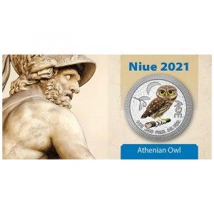 Moneda Búho Ateniense Coloreado de Plata 1 oz 2021 documentación