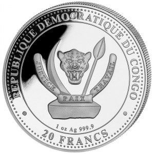 Moneda Mamenchisaurus Colored del Congo de Plata 1 oz 2021 reverso