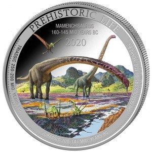 Moneda Mamenchisaurus Colored del Congo de Plata 1 oz 2021