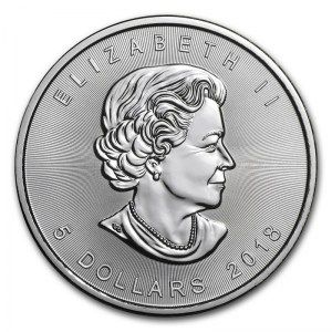 Moneda  Maple Leaf canadiense de Plata 1 oz 2018 reverse