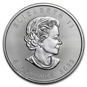 Moneda Maple Leaf canadiense de Plata 1 oz 2020 reverso