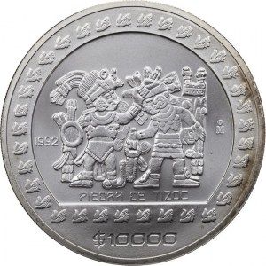 Moneda Piedra de Tizoc de México de Plata 1992 Circulada