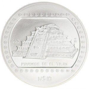 Moneda Pirámide de Tajín de México de Plata 1993 Circulada