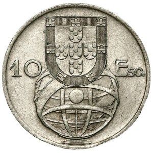 Moneda 10 Escudos de Portugal de Plata Circulada anverso