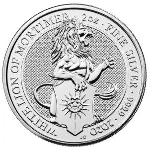 Moneda Queen s Beasts León Blanco de Mortimer de Plata 2 oz 2020