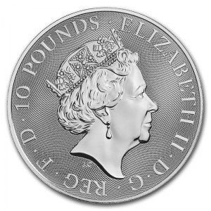 Moneda Queen's Beasts Unicornio de Plata 10 oz 2019 reverso