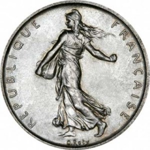 Moneda de Plata 5 Francos Circulada reverse